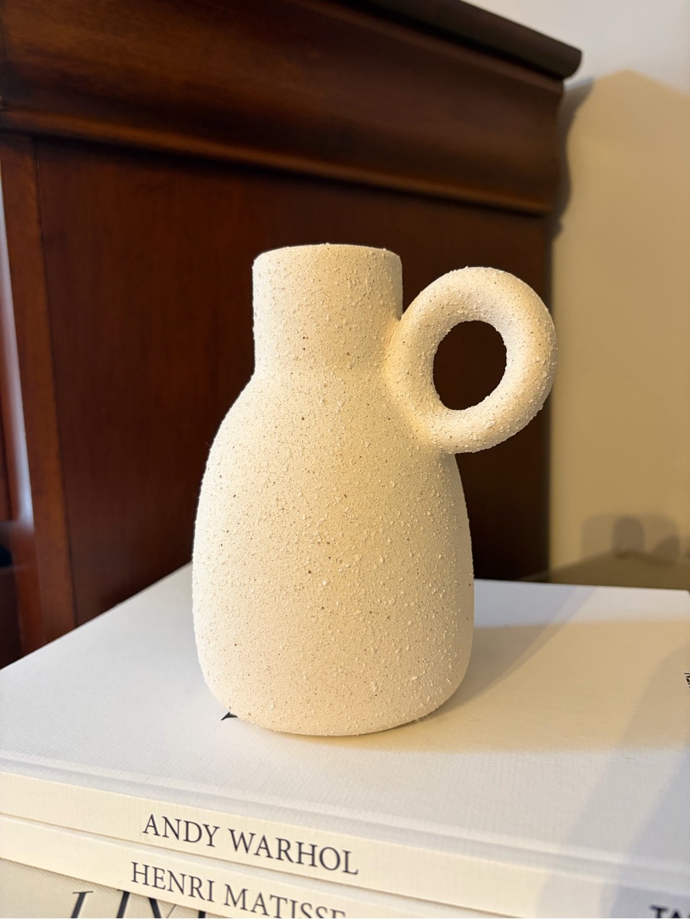Minimal Sandstone Ceramic Vase with Loop Handle - Cream